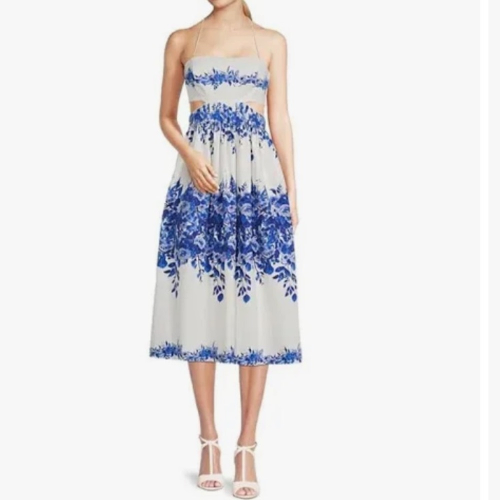 Antonio Melani Waverly Cut-Out Back Detail Floral Print Halter Neck Midi Dress